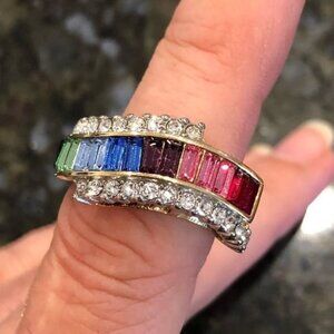 Multicolor Gemstone & Diamond Accent Gold Tone Ring TK318 Stainless Steel Size 7